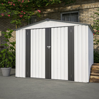 US Local 8 X 6 Ft Outdoor Storage Shed, All Weather Metal Sheds With 2 Lockable Doors, Tool Shed For Garden,