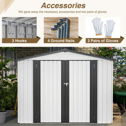 US Local 8 X 6 Ft Outdoor Storage Shed, All Weather Metal Sheds With 2 Lockable Doors, Tool Shed For Garden,