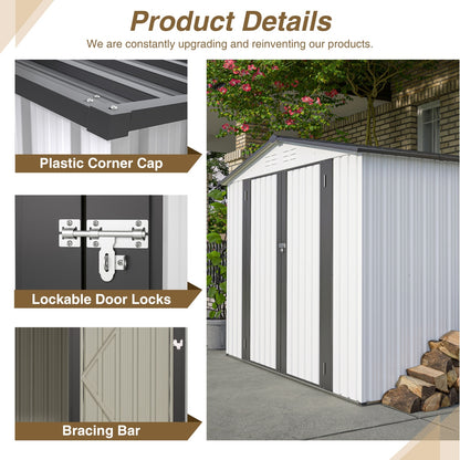 US Local 8 X 6 Ft Outdoor Storage Shed, All Weather Metal Sheds With 2 Lockable Doors, Tool Shed For Garden,