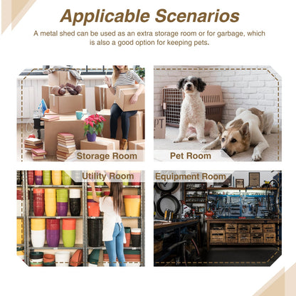 US Local 8 X 6 Ft Outdoor Storage Shed, All Weather Metal Sheds With 2 Lockable Doors, Tool Shed For Garden,