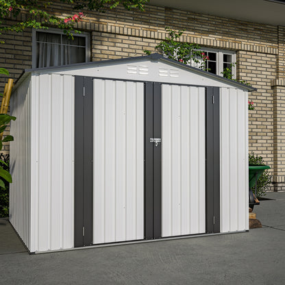 US Local 8 X 6 Ft Outdoor Storage Shed, All Weather Metal Sheds With 2 Lockable Doors, Tool Shed For Garden,