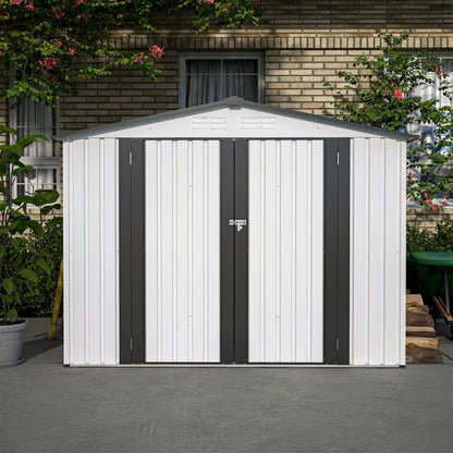 US Local 8 X 6 Ft Outdoor Storage Shed, All Weather Metal Sheds With 2 Lockable Doors, Tool Shed For Garden,