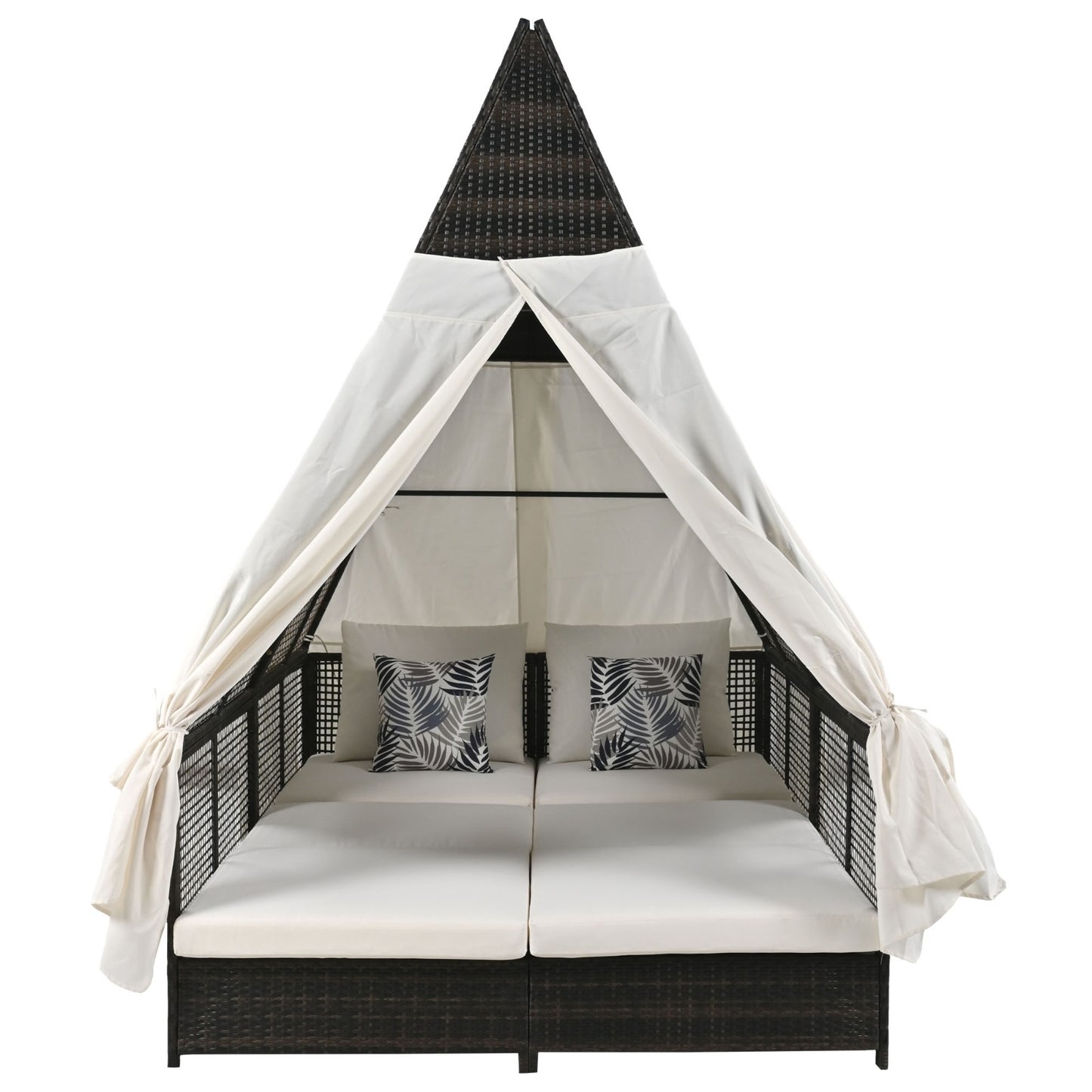 US Local Outdoor Daybed With Adjustable Backrest And Curtains, Double Sun Lounger