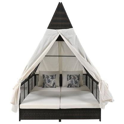 US Local Outdoor Daybed With Adjustable Backrest And Curtains, Double Sun Lounger