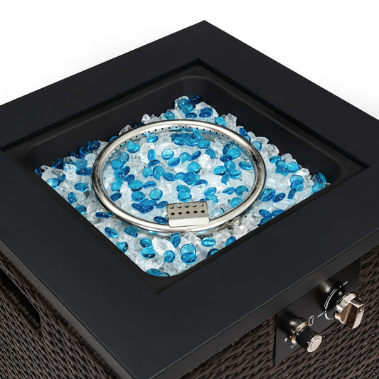 US Local Wicker Fire Pit Column With Glass Wind Guard