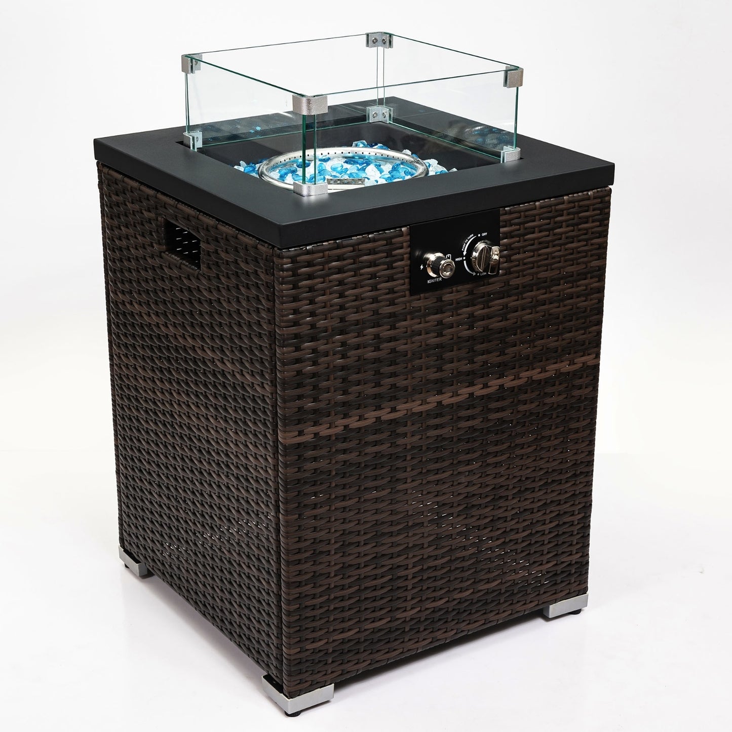 US Local Wicker Fire Pit Column With Glass Wind Guard