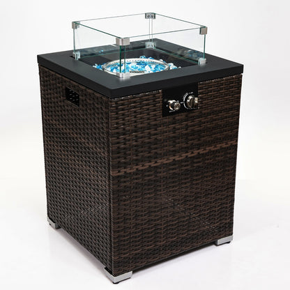 US Local Wicker Fire Pit Column With Glass Wind Guard