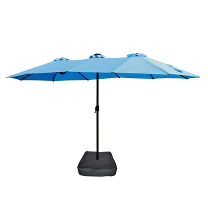US Local 15x9ft Large Double-Sided Rectangular Outdoor Twin Patio Market Umbrella With Light And Base- Blue