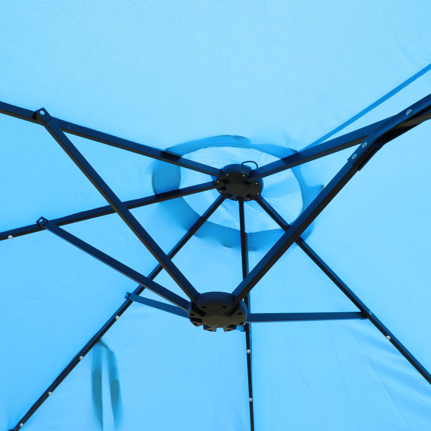 US Local 15x9ft Large Double-Sided Rectangular Outdoor Twin Patio Market Umbrella With Light And Base- Blue