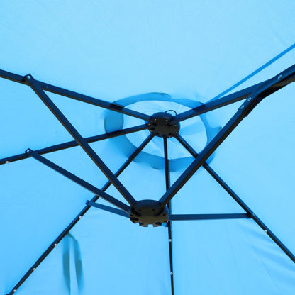 US Local 15x9ft Large Double-Sided Rectangular Outdoor Twin Patio Market Umbrella With Light And Base- Blue