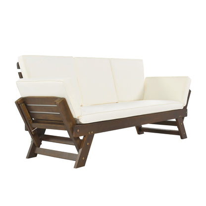 US Local TOPMAX Outdoor Adjustable Patio Wooden Daybed Sofa Chaise Lounge With Cushions For Small Places, Bro