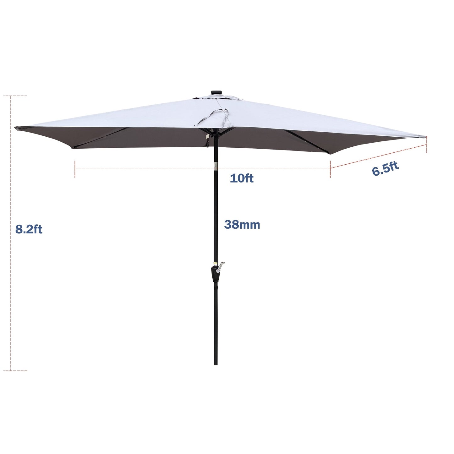 US Local 10x6.5ft Rectangular Solar LED Patio Umbrellas With Crank & Push Button Tilt
