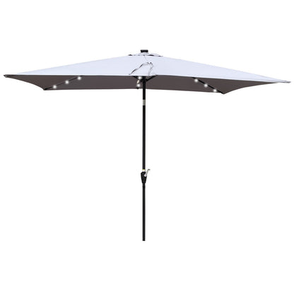 US Local 10x6.5ft Rectangular Solar LED Patio Umbrellas With Crank & Push Button Tilt