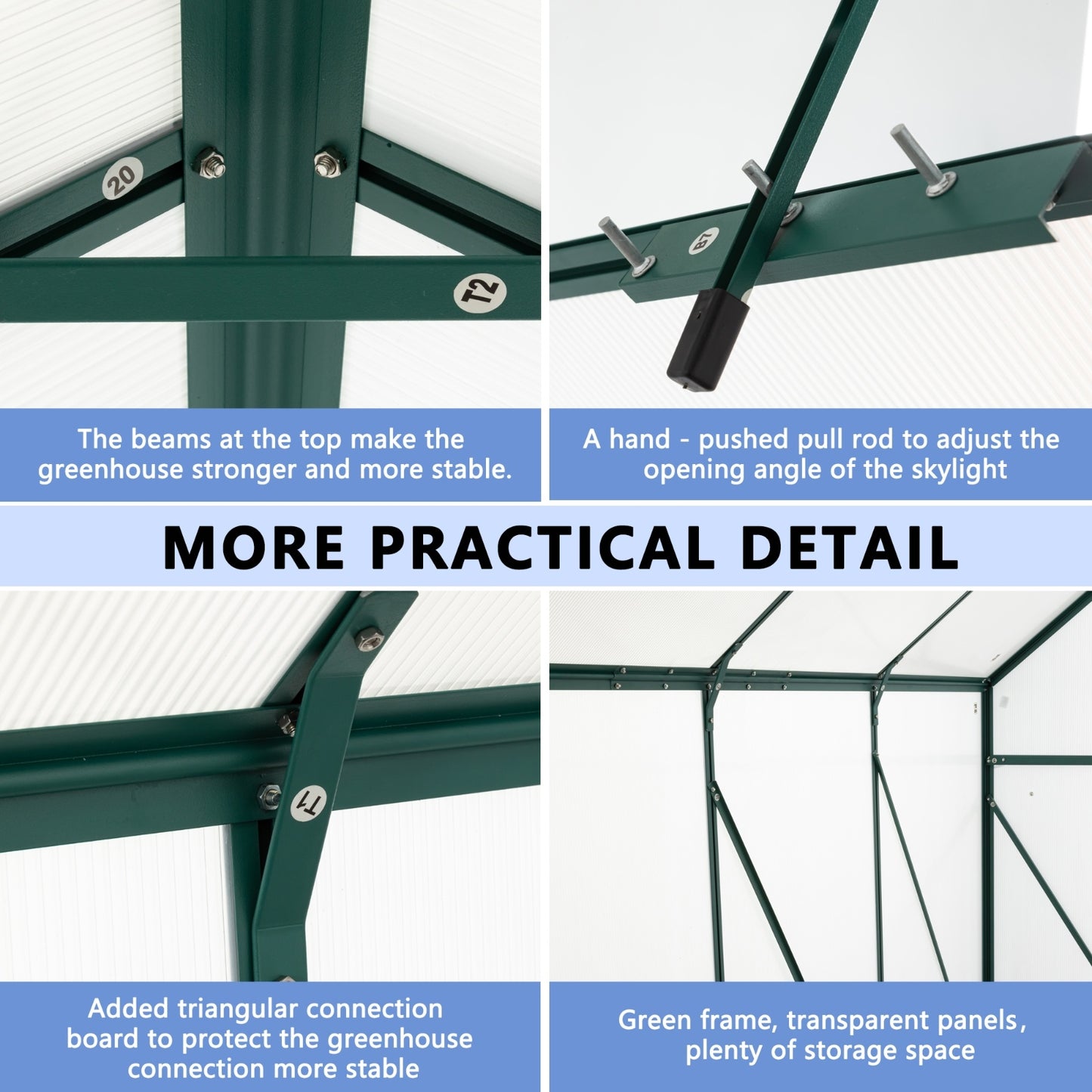 US Local 6X10FT Polycarbonate Greenhouse With Raised Base, Anchor, Heavy Duty Walk-in