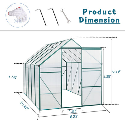 US Local 6X10FT Polycarbonate Greenhouse With Raised Base, Anchor, Heavy Duty Walk-in