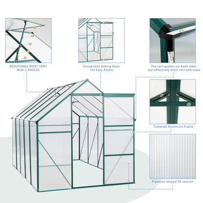 US Local 6X10FT Polycarbonate Greenhouse With Raised Base, Anchor, Heavy Duty Walk-in