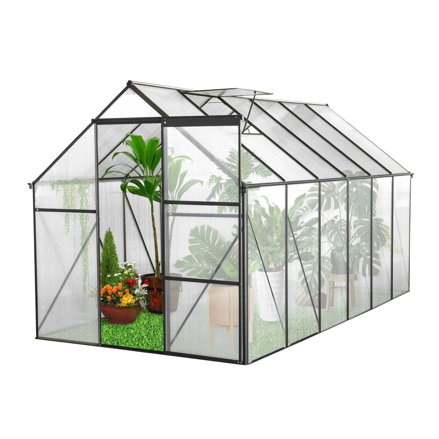 US Local 6x12 FT Polycarbonate Greenhouse W  Raised Base  Anchor, Heavy Duty Walk-in