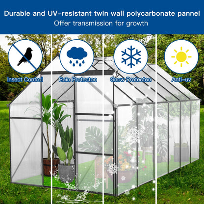 US Local 6x12 FT Polycarbonate Greenhouse W  Raised Base  Anchor, Heavy Duty Walk-in