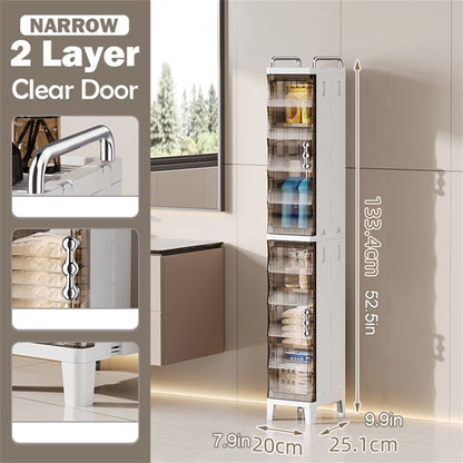 US Local Narrow Slit Folding Storage Cabinet Plastic Magnetic Door Storage Cabinet Storage Cabinet Suitable For Bathroom, Toilet, Living Room, Bedroom Storage