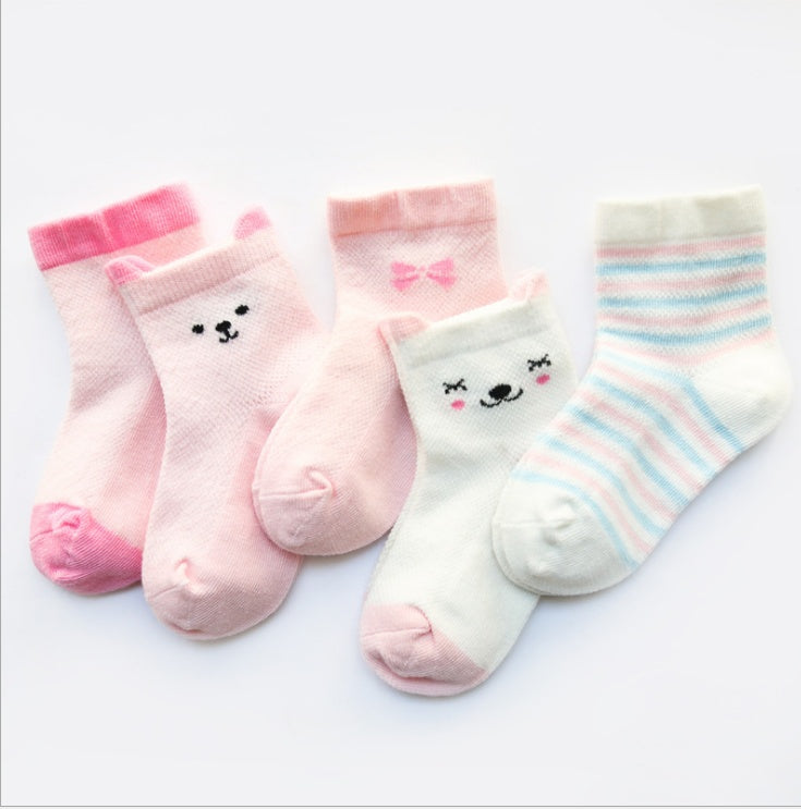 US Local Children's Socks Pack of 5 Colors Breathable Summer Cotton Socks for Boys and Girls