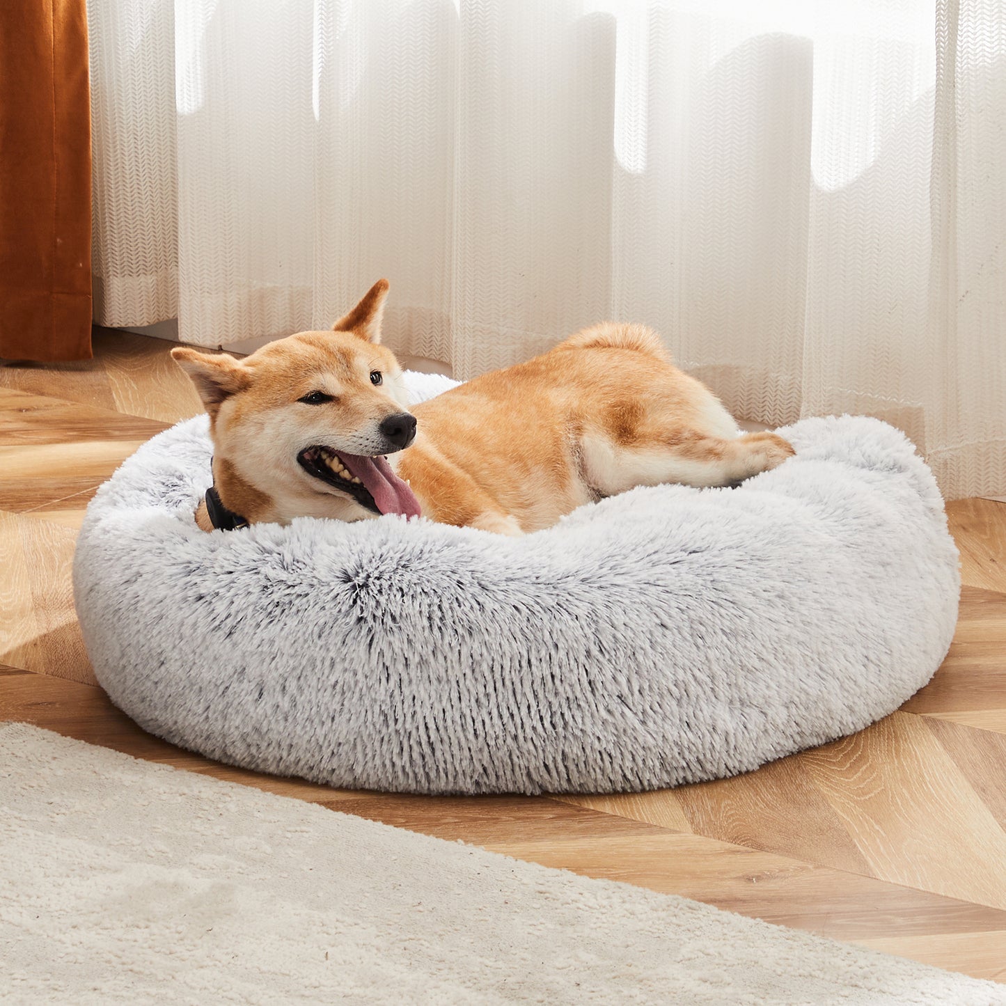 US Local 24 Inch Anti-Slip Round Fluffy Plush Faux Fur Cat Bed, Fits Up To 25 Lbs Pets