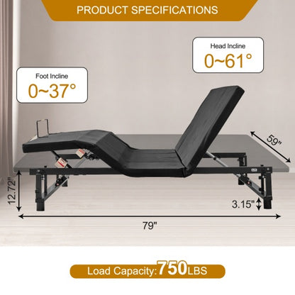 US Local Adjustable Bed Base Frame Queen Bed Frame With Head And Foot Incline Wireless Remote 4 Ports USB, Under-Bed Nightlights, Zero Gravity Quiet Motor Black Queen