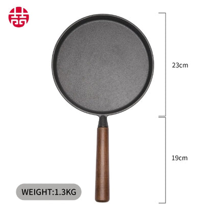 US Local WANGYUANJI Cast Iron Pizza Pan 7.9, Uncoated Pancake Skillet For Indoor And Outdoor, Non-Stick Skillet With Wooden Handle, Handmade Pancakes, Pizza, Fried Steak