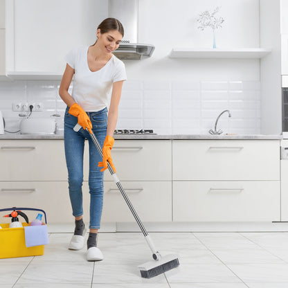 US Local 1Set Broom And Dustpan Combo Set With Squeegee Stainless Steel Handle 4 In 1 Upright Standing Broom And Dust Pan For Indoor Outdoor Garage Kitchen Room Office Sweeping