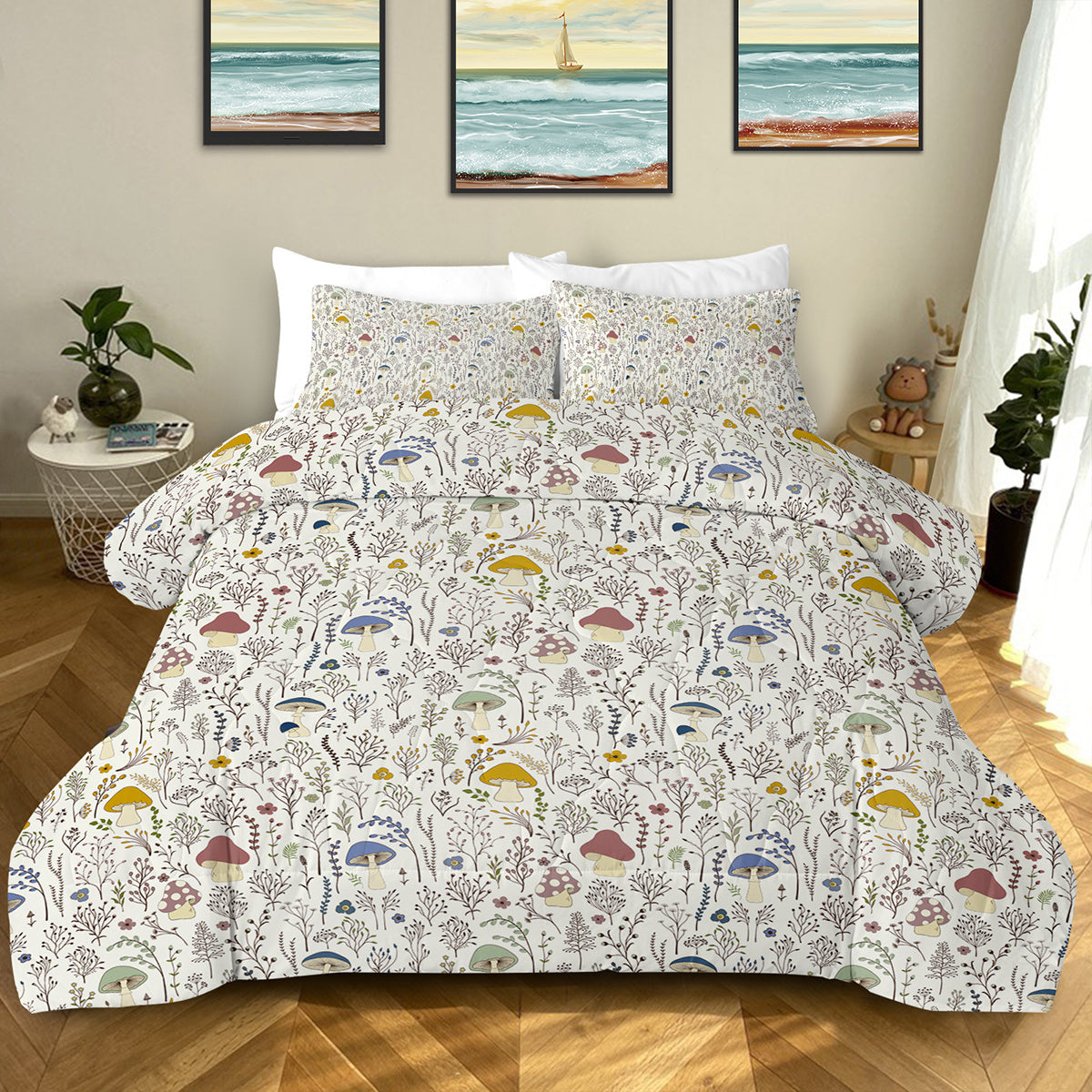 US Local 3 Pieces Mushroom Decoration Comforter Set Soft Bedding Set For Home Bedroom Decor Twin Full Queen King Size