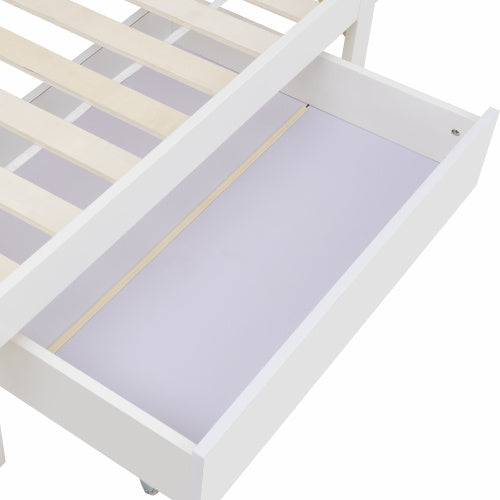 UK Local Bed With Shelves, White Wooden Storage Bed, Underbed Drawer - 4ft6 Double 135 X 190 Cm