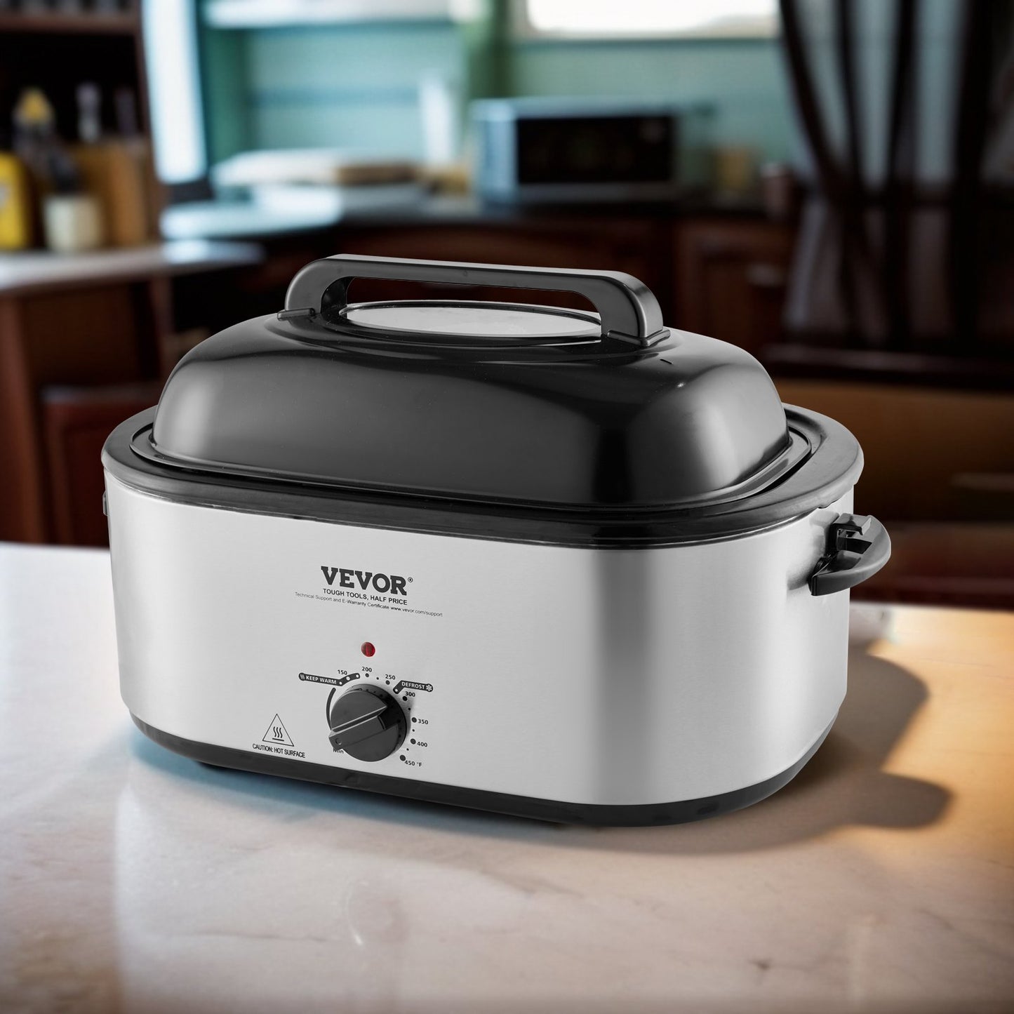 US Local Electric Roaster Oven, 24 QT Turkey Roaster Oven With Self-Basting Lid, 1450W Roaster Oven With Defrost & Warm Function, Adjustable Temp, Removable Pan & Rack, Fits Turkeys Up To 28LBS, Silver