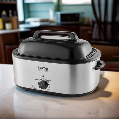 US Local Electric Roaster Oven, 24 QT Turkey Roaster Oven With Self-Basting Lid, 1450W Roaster Oven With Defrost & Warm Function, Adjustable Temp, Removable Pan & Rack, Fits Turkeys Up To 28LBS, Silver