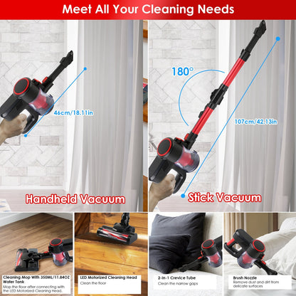 US Local Cordless Vacuum Cleaner Lightweight Handheld Vacuum Upright Stick Floor Vacuum Battery Powered Mop With Lighting 2 Speeds 12000PA Suction 4 Tools Mount Bracket 180 Degree Foldable