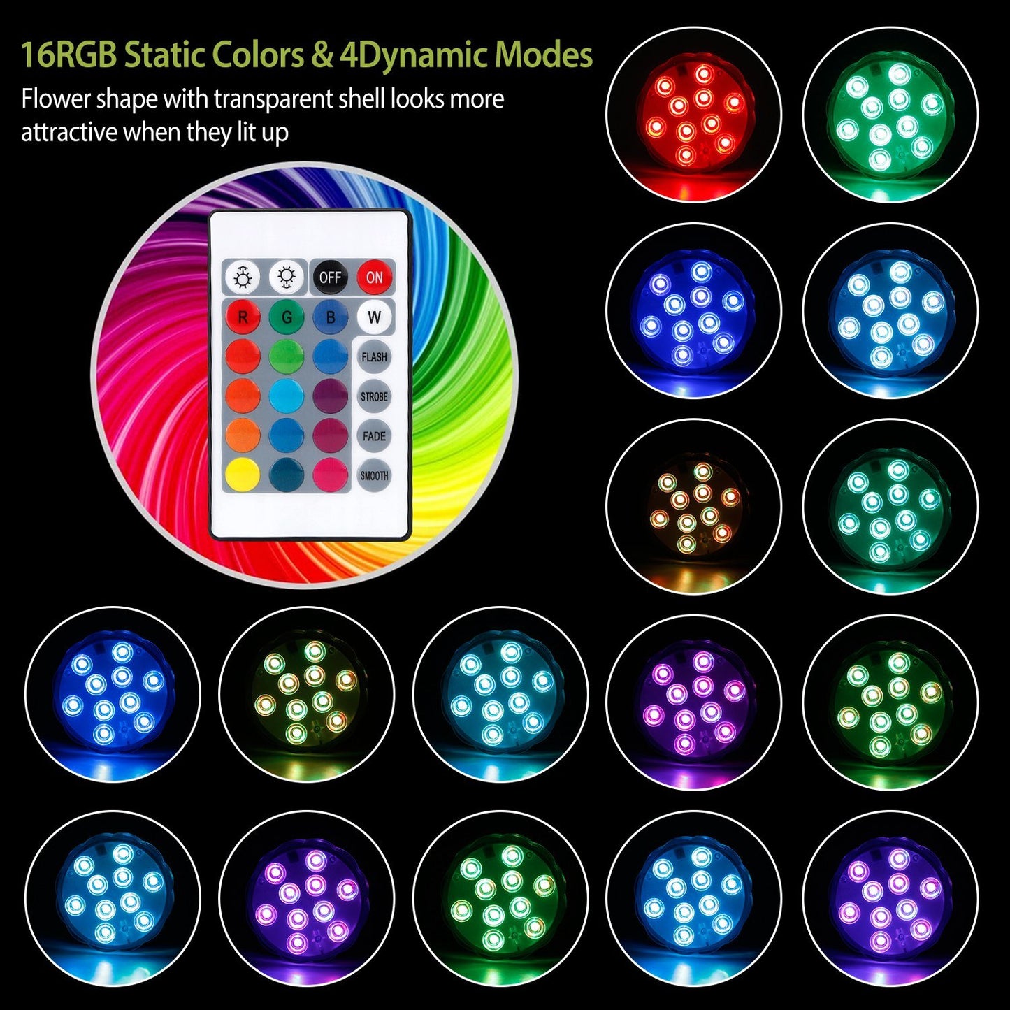 US Local 4Pcs RGB Swimming Pool Lights With Remote Control  IP68 Waterproof Battery Operated Submersible 16 Modes For Pond Bathtub Hot Tub Party
