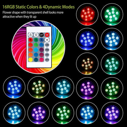 US Local 4Pcs RGB Swimming Pool Lights With Remote Control  IP68 Waterproof Battery Operated Submersible 16 Modes For Pond Bathtub Hot Tub Party