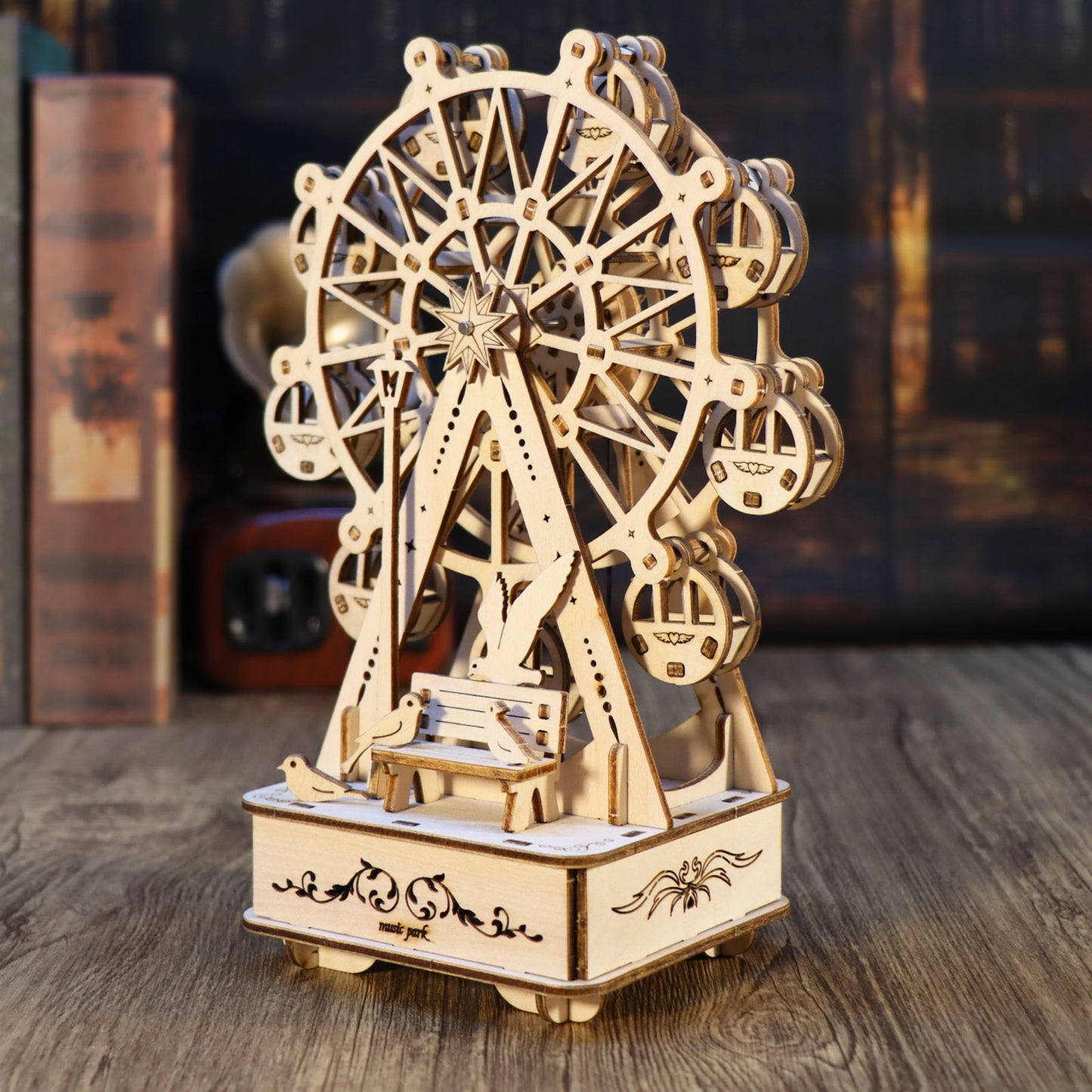 US Local MUSIC PARK 3D Wooden Puzzles Music Box Ferris Wheel DIY Crafts Handmade Model Kits For Women Birthday Gifts