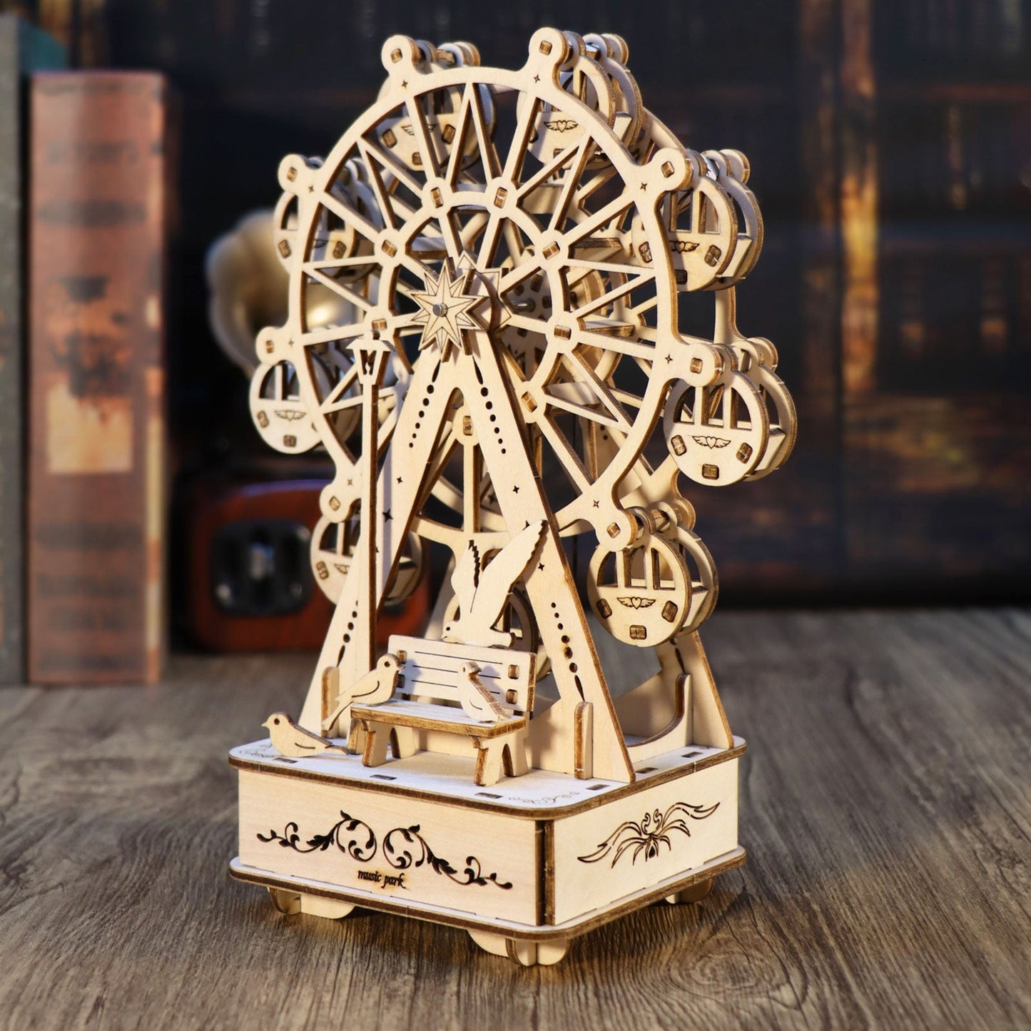 US Local MUSIC PARK 3D Wooden Puzzles Music Box Ferris Wheel DIY Crafts Handmade Model Kits For Women Birthday Gifts