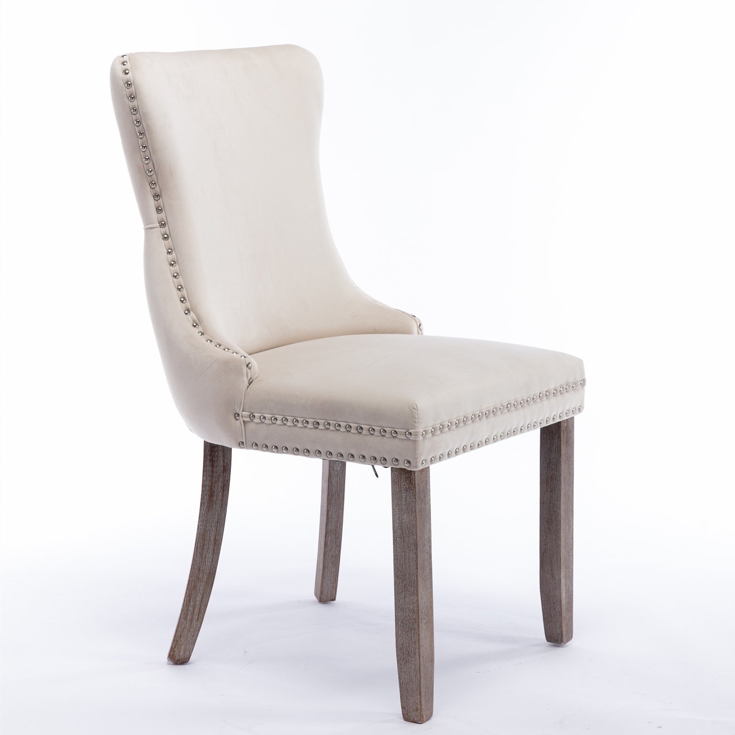 US Local A A Upholstered Wing-Back Chair With Nailhead Trim & Solid Wood Leg
