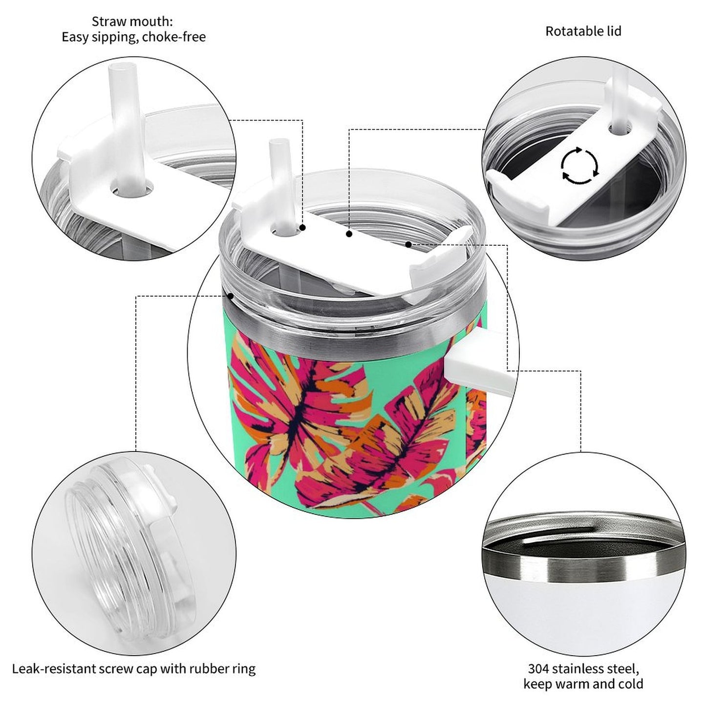 PHDT00442 POD US Local Tumbler 40 oz Large Capacity Car Cup Red, Monstera