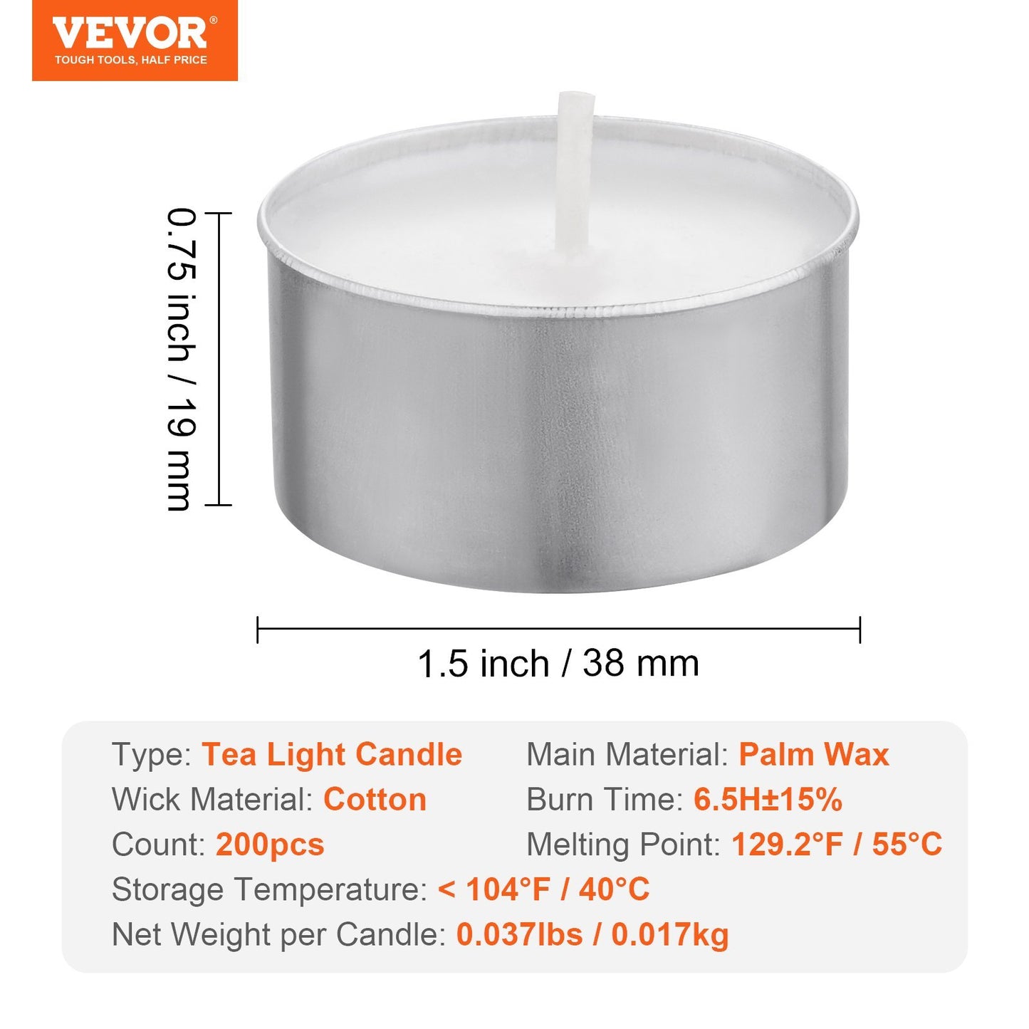 US Local VEVOR 200 Pack Unscented Tea Lights Candles 6.5 Hours Long Burning Christmas