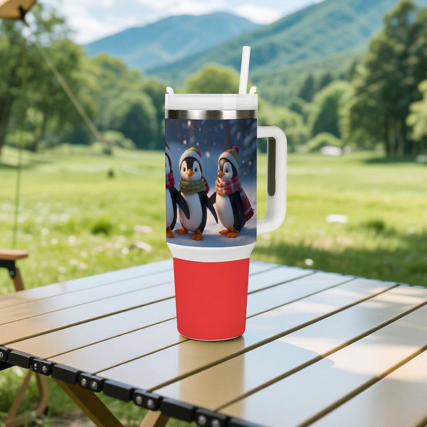 USA Local Large Capacity Car Cup Xmas Penguin_3 Red 40oz