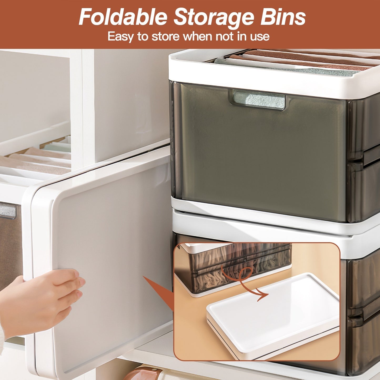 US Local 3 Pack Foldable Storage Bin With Lid Stackable Plastic Closet Organizer With Handle Divider Collapsible Drawer Organizer For Toys Clothes