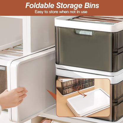 US Local 3 Pack Foldable Storage Bin With Lid Stackable Plastic Closet Organizer With Handle Divider Collapsible Drawer Organizer For Toys Clothes