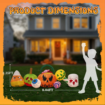 US Local 8FT Long Halloween Inflatables Pumpkins Eyeball Candy Outdoor Decorations, Blow Up Yard Decoration With Built-in LEDs Lighted For Lawn Garden Outside Indoor Decor