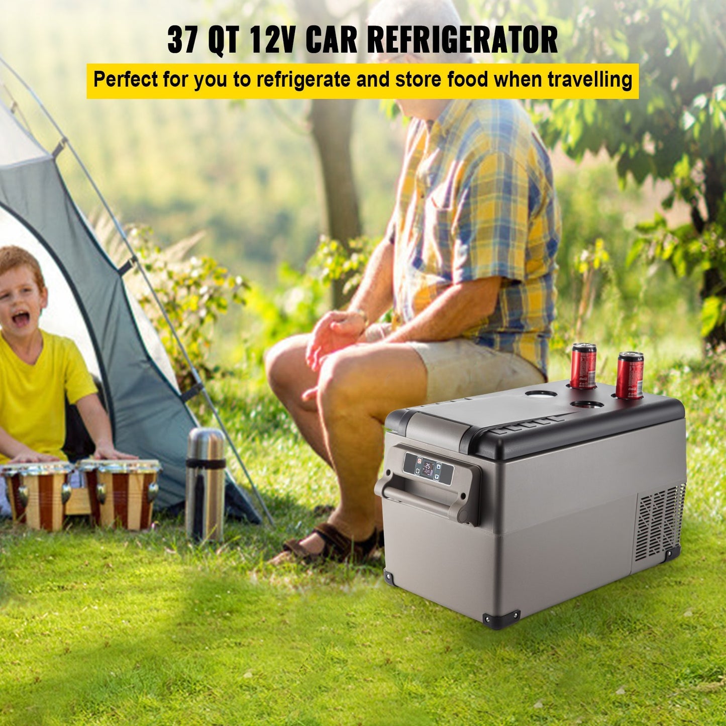 US Local Portable Refrigerator 37 Quart(35 Liter),12 Volt Refrigerator App Control(-4¨H~68¨H), Car Refrigerator Dual Zone With 12/24v DC & 110-240v AC For Camping, Travel, Fishing, Outdoor Or Home Use