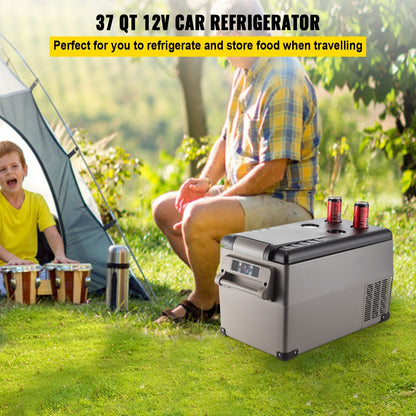 US Local Portable Refrigerator 37 Quart(35 Liter),12 Volt Refrigerator App Control(-4¨H~68¨H), Car Refrigerator Dual Zone With 12/24v DC & 110-240v AC For Camping, Travel, Fishing, Outdoor Or Home Use