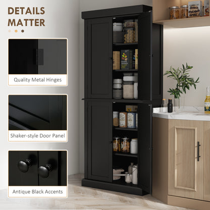 US Local 6 Tier Pantry Haven  Modern Freestanding Storage Cabinet With Adjustable Shelves  Sleek Black