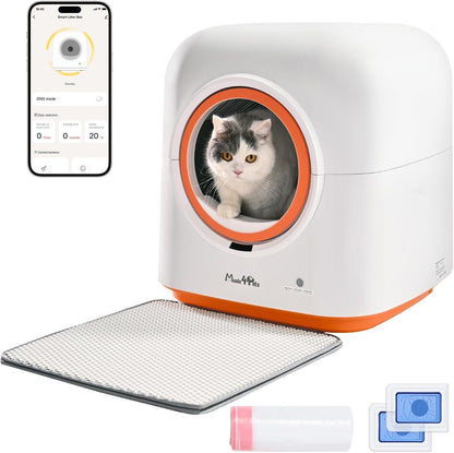 US Local 60L Automatic Cat Litter Box, Smart App Control, Deodorizing, Infrared Sensor, Suitable For Multiple Cats