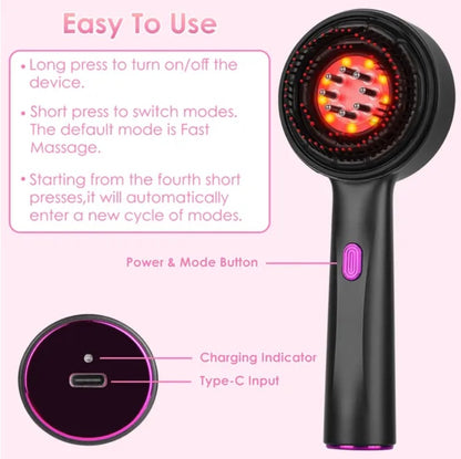 US Local 3 In 1 Red Light Scalp Massager Brush Cordless Hair Oil Applicator Massage Comb With 3 Modes Rechargeable IPX7 Waterproof