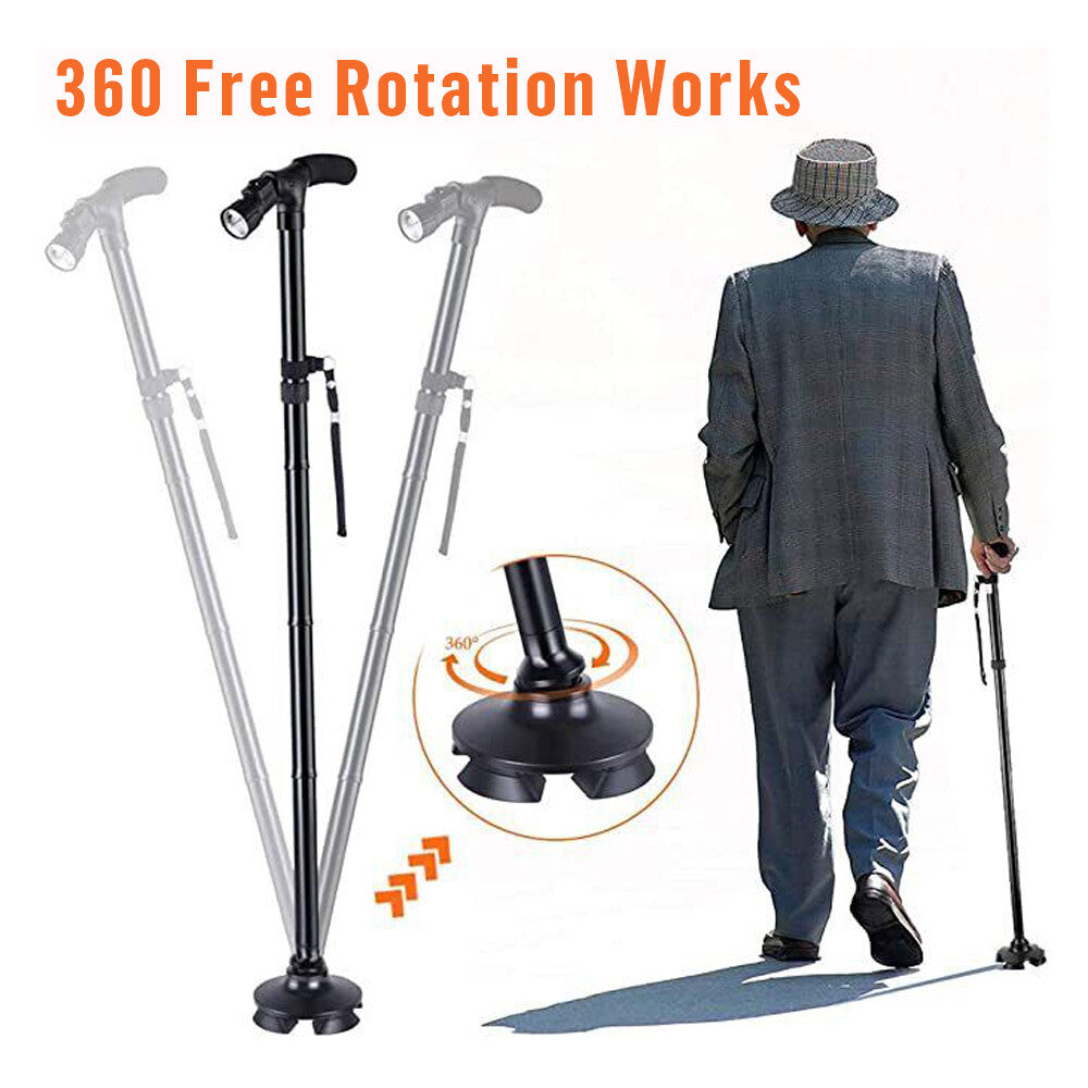 UK Local Folding LCD Walking Stick Cane With Flashlight For Senior Aluminium Travel Hiking Cane Trekking Pole Crutch Handle Strap 5 Gears